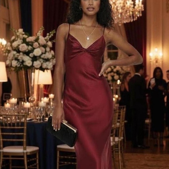 Princess Polly Marilyn Wine/BurgundySatin maxi Dress